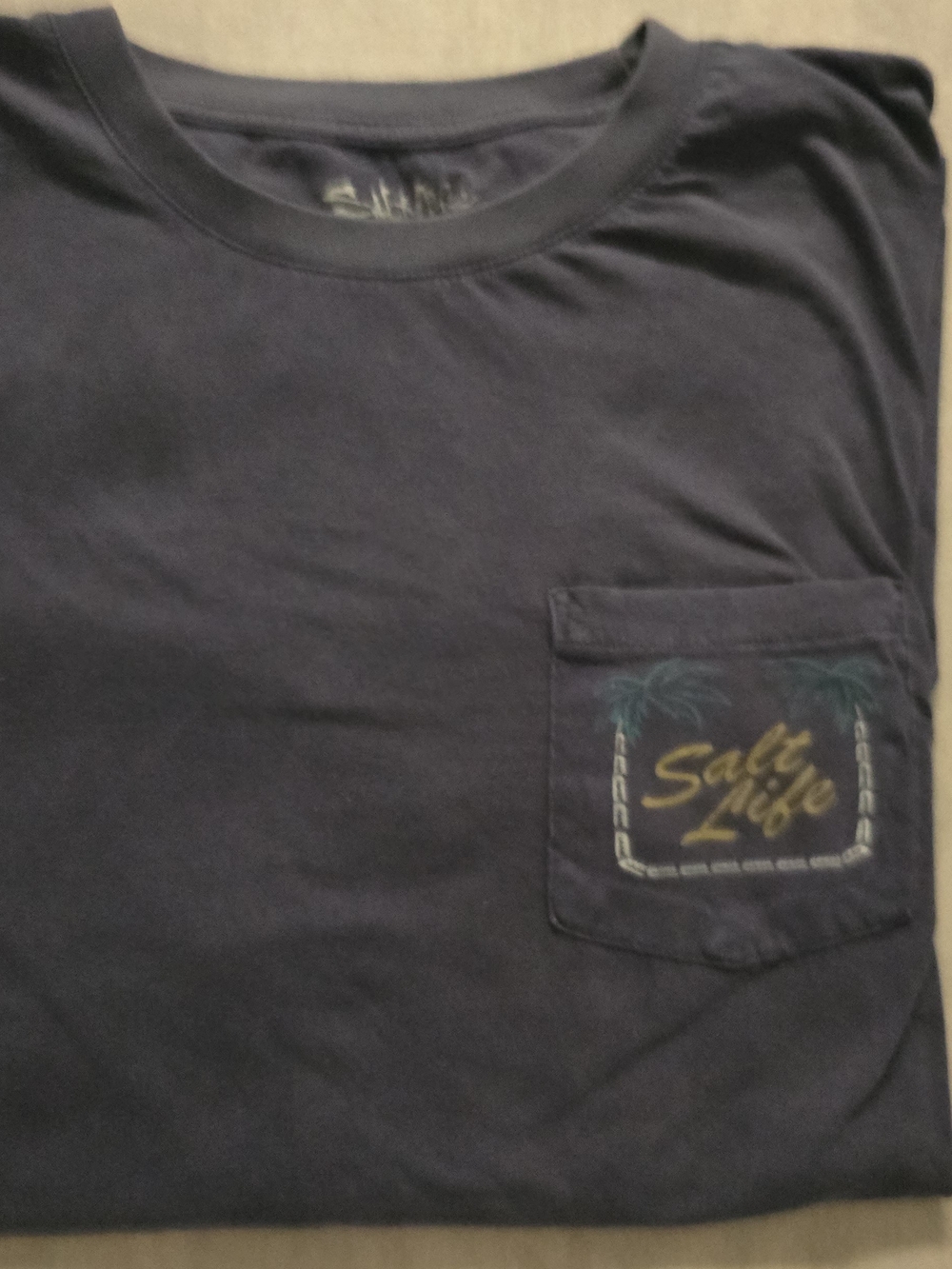 Salt Life Navy Pocket Tee with Palm Graphic